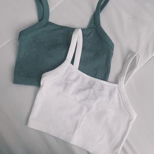 2 Colsie Ribbed Tank Tops - Green and White